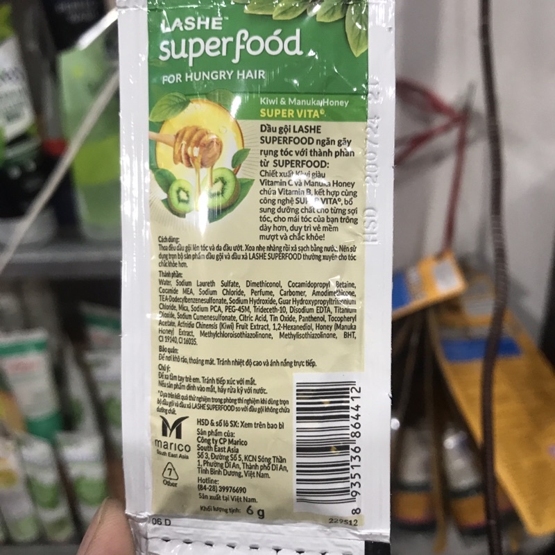 1 Dây gội Lashe Superfood Dành Cho Tóc Gãy Rụng chứa Chiết Xuất Kiwi và Mật Ong Manuka 6g /12 Gói