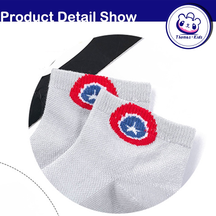 Set 5 Đôi Vớ Cotton In Logo Siêu Anh Hùng Marvel Mùa Hè Thoải Mái Chất Lượng Cao Cho Bé Trai Bé Gái