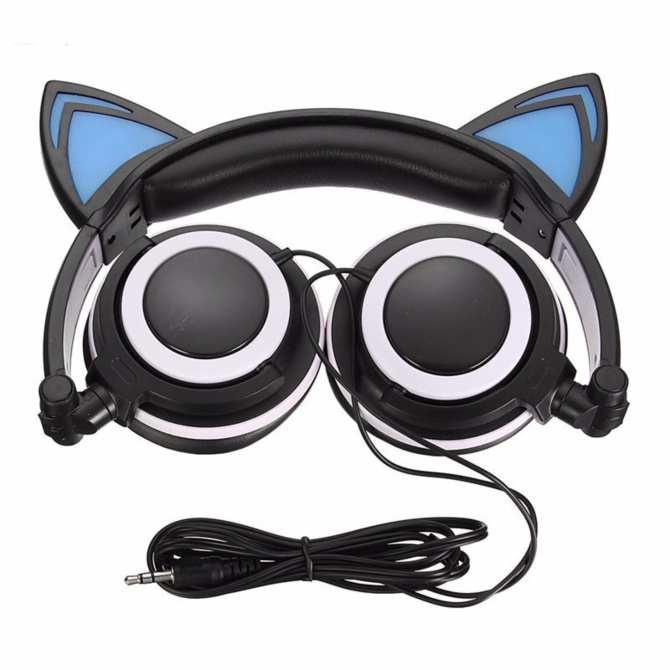 Tai nghe mèo chụp tai có dây, tai Headphone hình mèo dễ thương có đèn led nhiều màu sắc và dây cao cấp