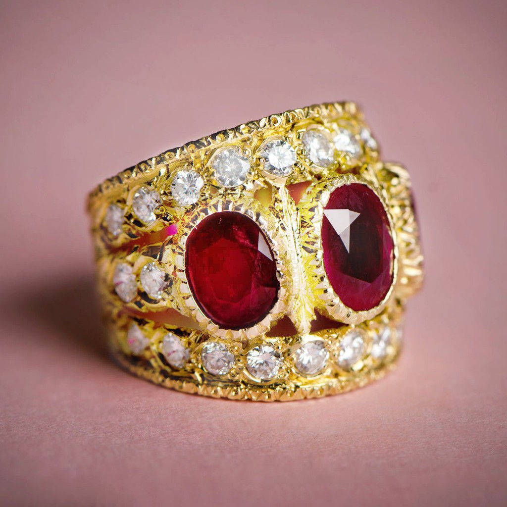 Nhẫn Đính Hôn Đính Đá Garnet Ruby Phong Cách Bohemian Cho Nữ