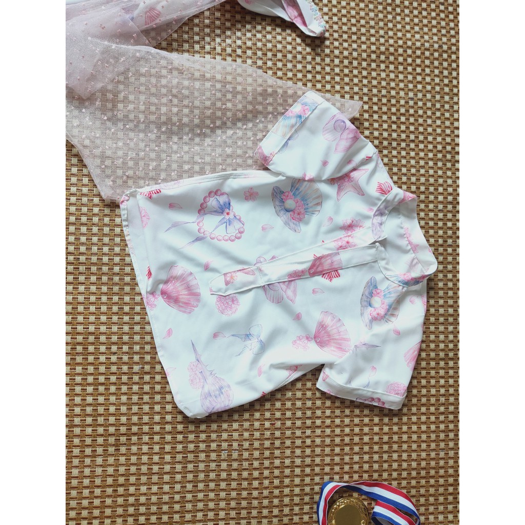 Vải print họa tiết sò may Lolita váy bèo công chúa trẻ em, vải may váy cho doll bjd