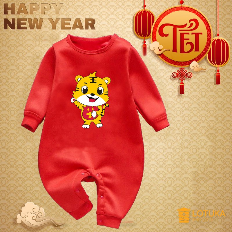 Body dài tay cho bé hình tài lộc chất cotton mền mịn mẫu Quần áo sơ sinh bé trai bé gái từ 0-12 tháng
