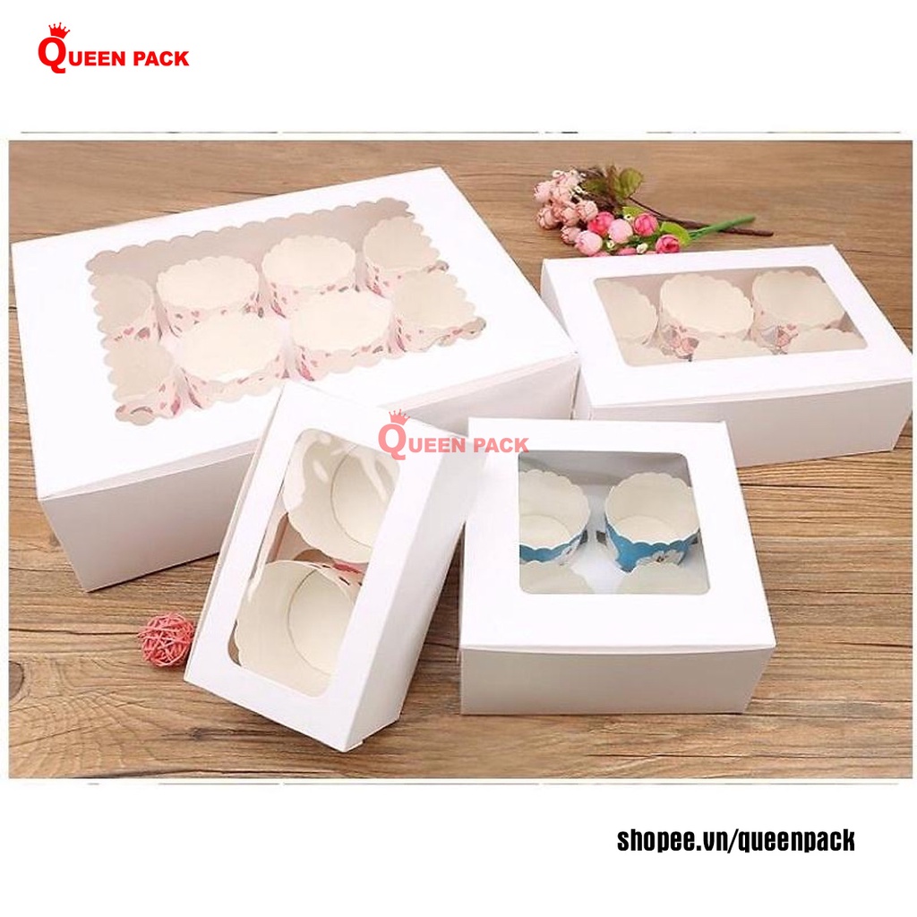 SET 10 Hộp Đựng Bánh Cupcake, Bánh Trứng Tart, Bánh Cupcake 4 bánh, 6 bánh, 12 bánh Màu Trắng