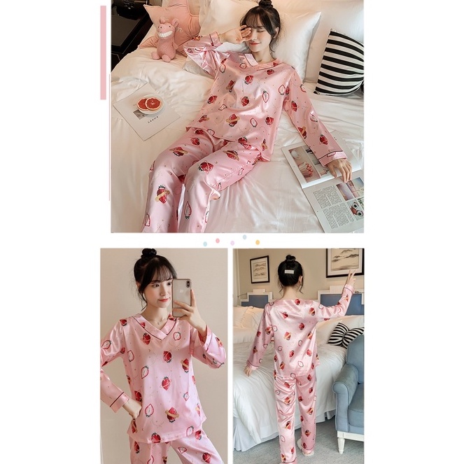 Bộ Đồ Ngủ Nữ Mặc Nhà Vả Lụa - Quần Áo Dài Tay Dày Pijama Ở Nhà Mùa Xuân Thu Đông Hè Giá Rẻ Dễ Thương Kute Ảnh Thật BĐN33