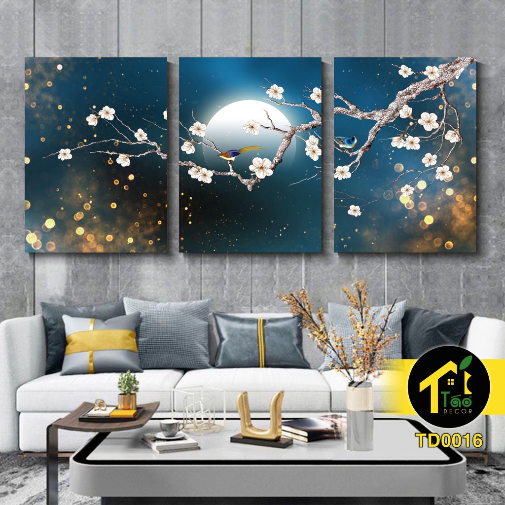Bộ 3 tranh ghép treo tường decor siêu nhẹ, tranh dán tường có sẵn keo 2 mặt, Táo Decor
