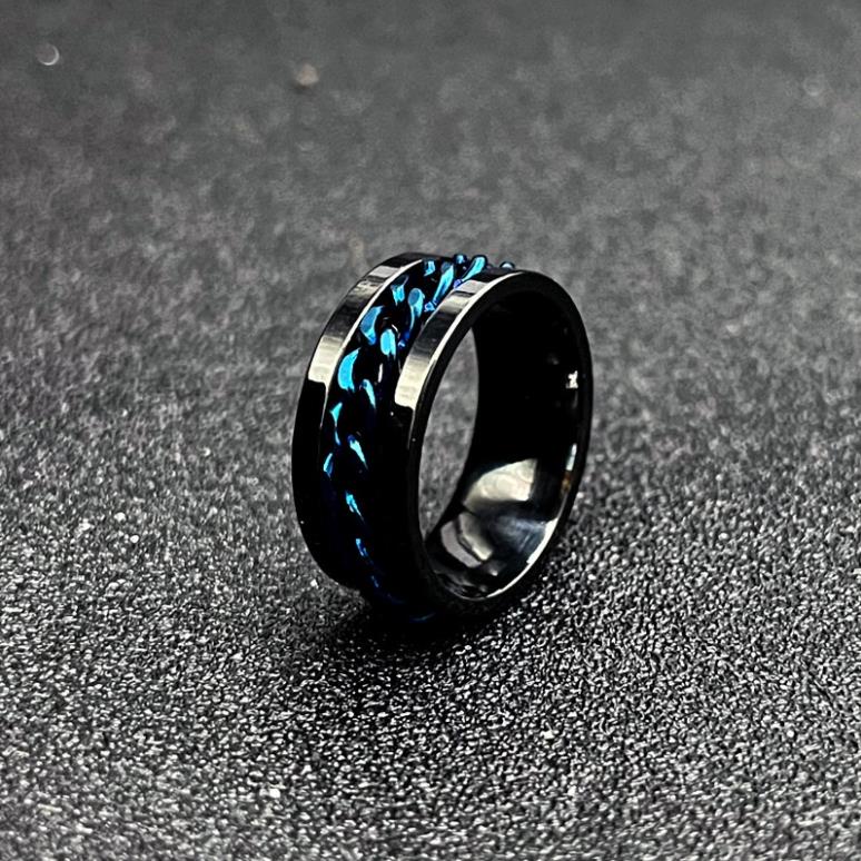 Nhẫn khui bia dây xích xoay unisex nam nữ titan mạ kim loại base vàng đen xanh