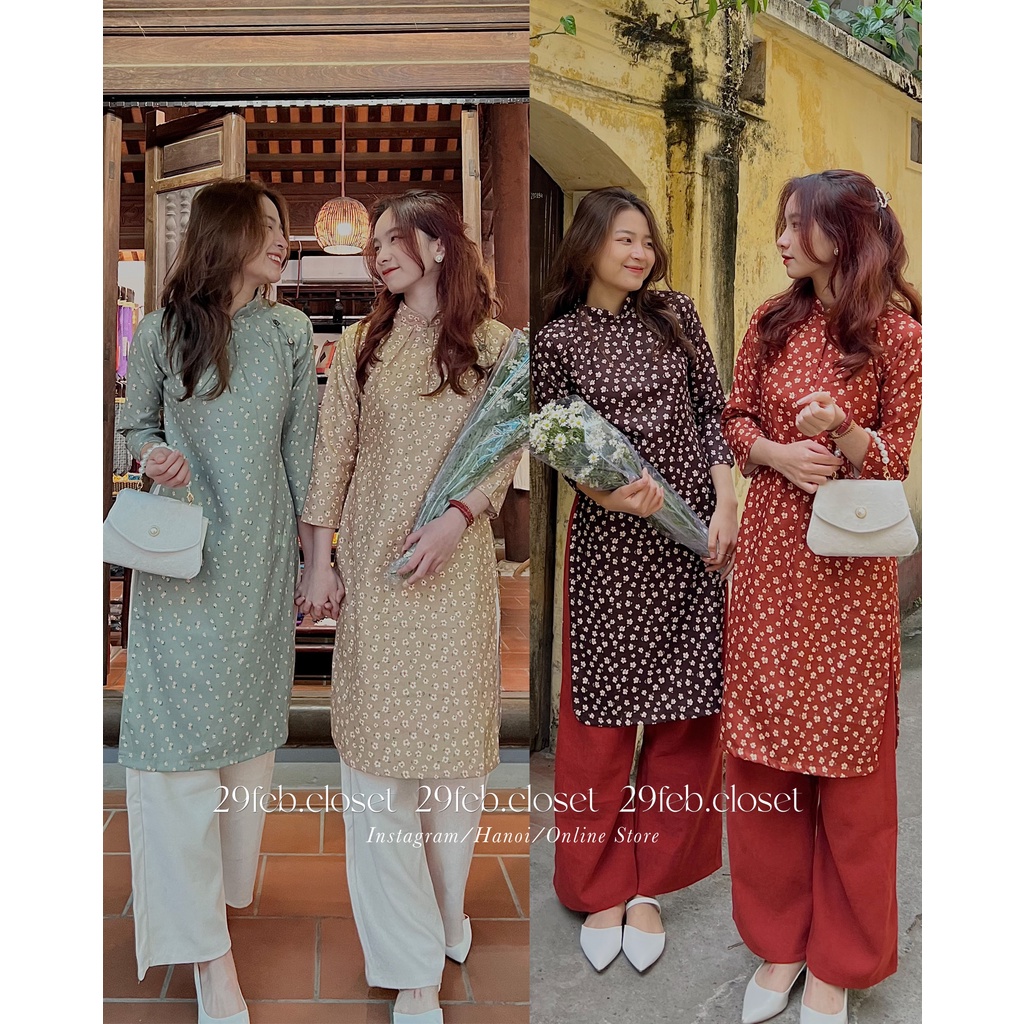 Set áo dài nhung tăm hoa nhí vintage - S8 - 29feb.closet