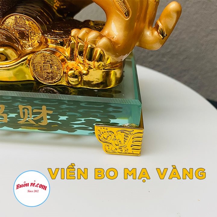 (QUÀ TẾT) Hổ vàng lưng ngọc phước đáo chiêu tài lộc may mắn đế thủy tinh 01498
