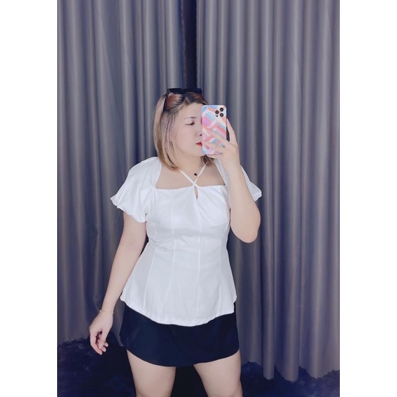 [Shop bigsize nữ 50kg-90kg] Set áo peplum đan dây + chân váy chữ A đi tiệc
