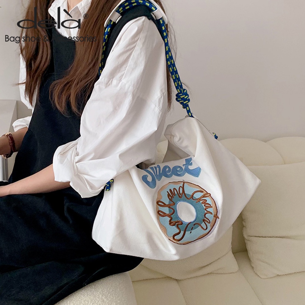 Dela Túi Đeo Vai Vải canvas Thêu Họa Tiết Độc Đáo Thời Trang Cỡ Lớn 2022 Cho Nữ