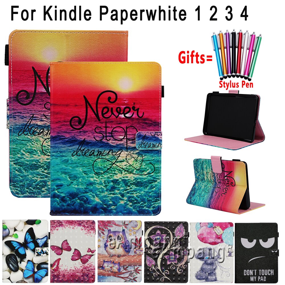 Smart Case for Amazon Kindle Paperwhite 1 2 3 4 6 inch Fashion Painted Soft Shockproof Stand Flip Cover Tablet Shell