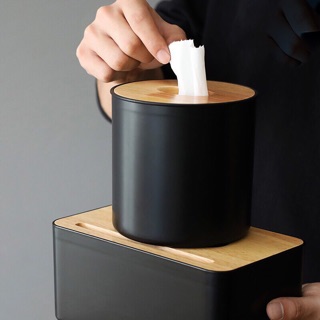 Hộp đựng giấy nắp gỗ đen/trắng