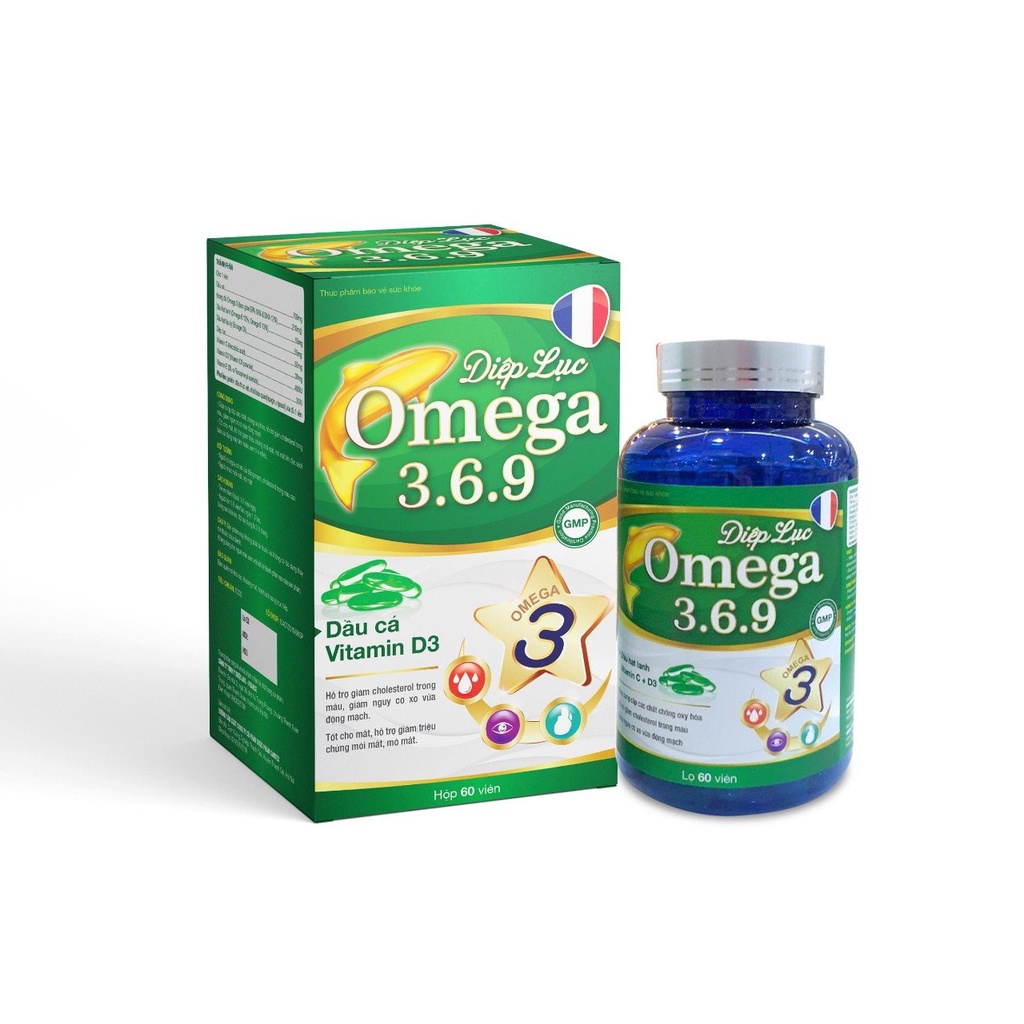 Viên Uống Diệp Lục Omega 369 Giúp Giảm Cholesterol Máu,Giảm Xơ Vữa Động Mạch,Bổ Não, Sáng Mắt, Khỏe Tim Mạch-Hộp 60 Viên