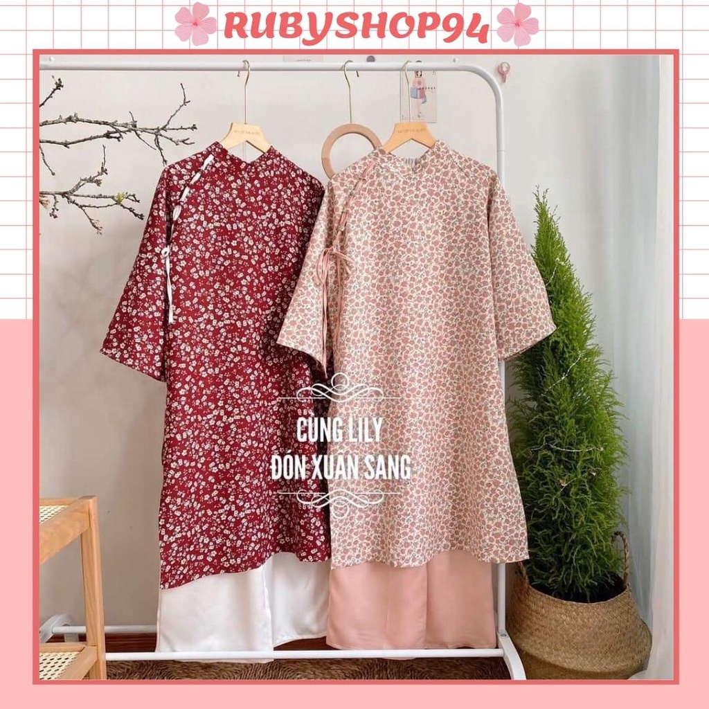 Áo dài nữ cách tân mặc tết họa tiết hoa nhí vintage, Áo dài nữ truyền thống cách điệu đẹp