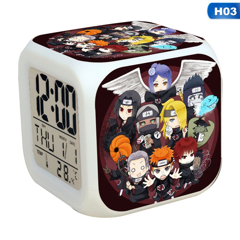 Đồng Hồ Báo Thức Điện Tử Đèn Led 7 Màu Hình Anime Naruto Sasuke