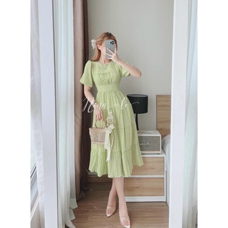 Đầm Nữ Dáng Dài Tay Bồng Xép Tầng Chất Xốp Chỉ 2 Lớp Có Mút Ngực Mặc Đẹp Tôn Dáng [DUBAI_STORE]