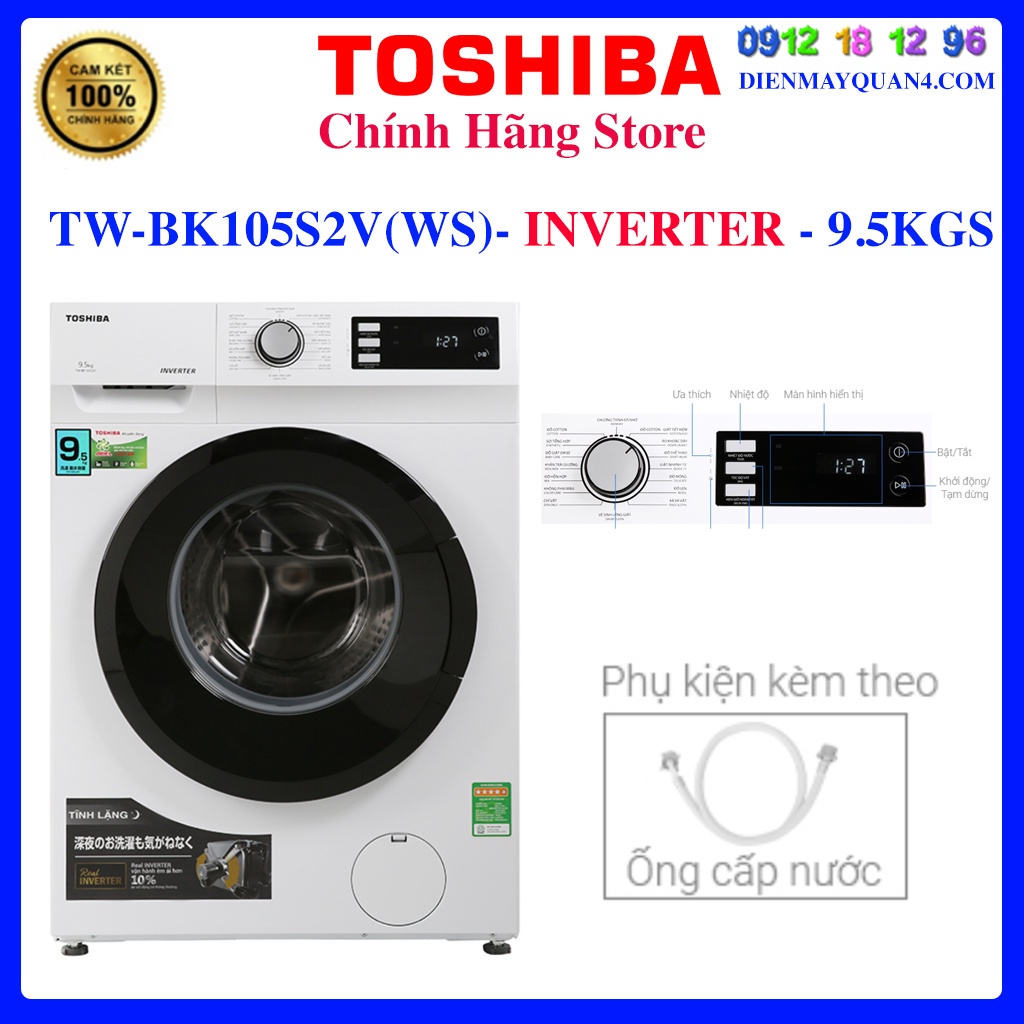 [Toshiba BK105S2V] Máy giặt Toshiba Inverter 9.5 Kg TW-BK105S2V(WS), Bảo hành chính hãng 24 tháng.