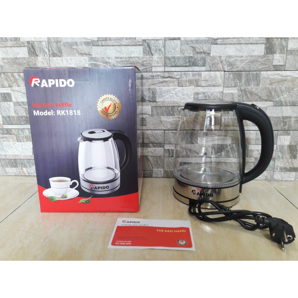 Bình đun siêu tốc thủy tinh Rapido RK1818