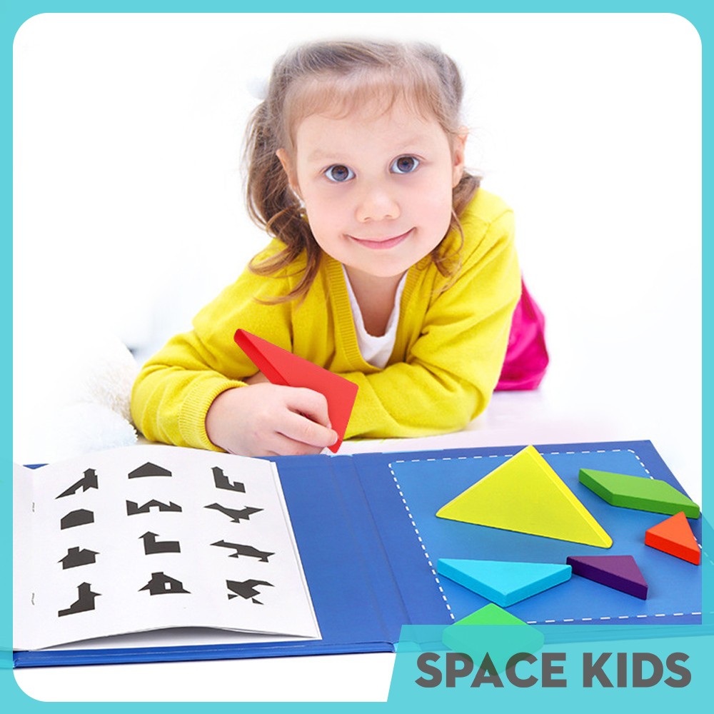 ♥ Đồ chơi gỗ trí tuệ ghép hình Tangram kèm sách từ tính Space Kids cho trẻ tư duy sáng tạo ♥
