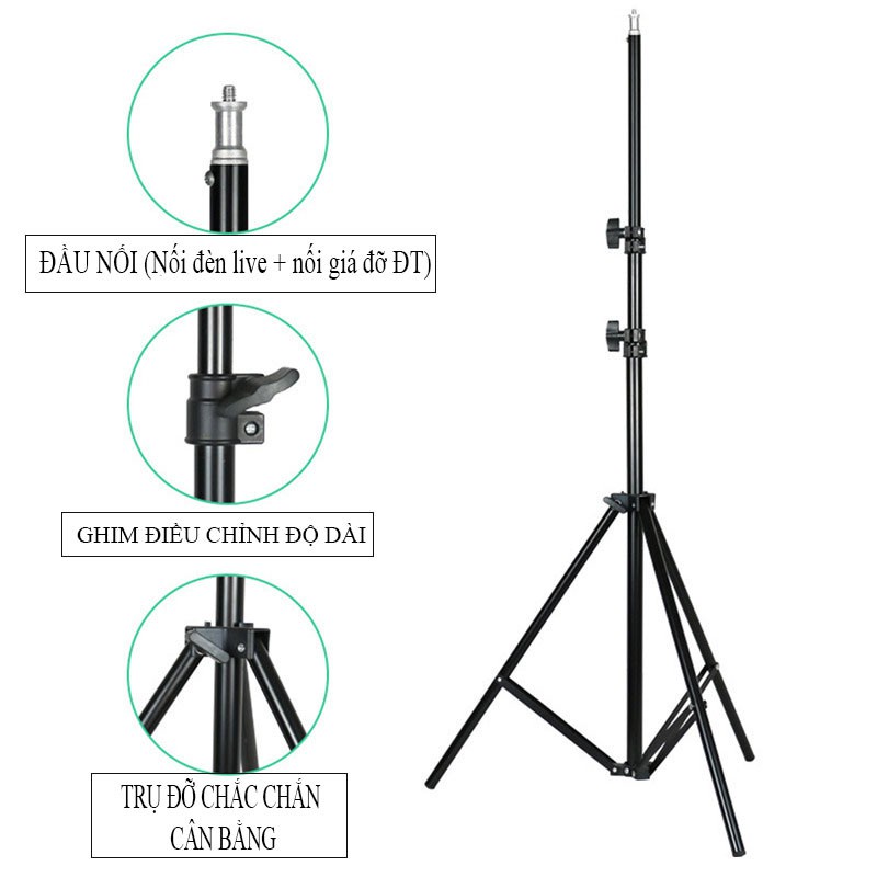 Chân đèn livestream cao 2.1M chụp ảnh, quay phim, studio cao cấp