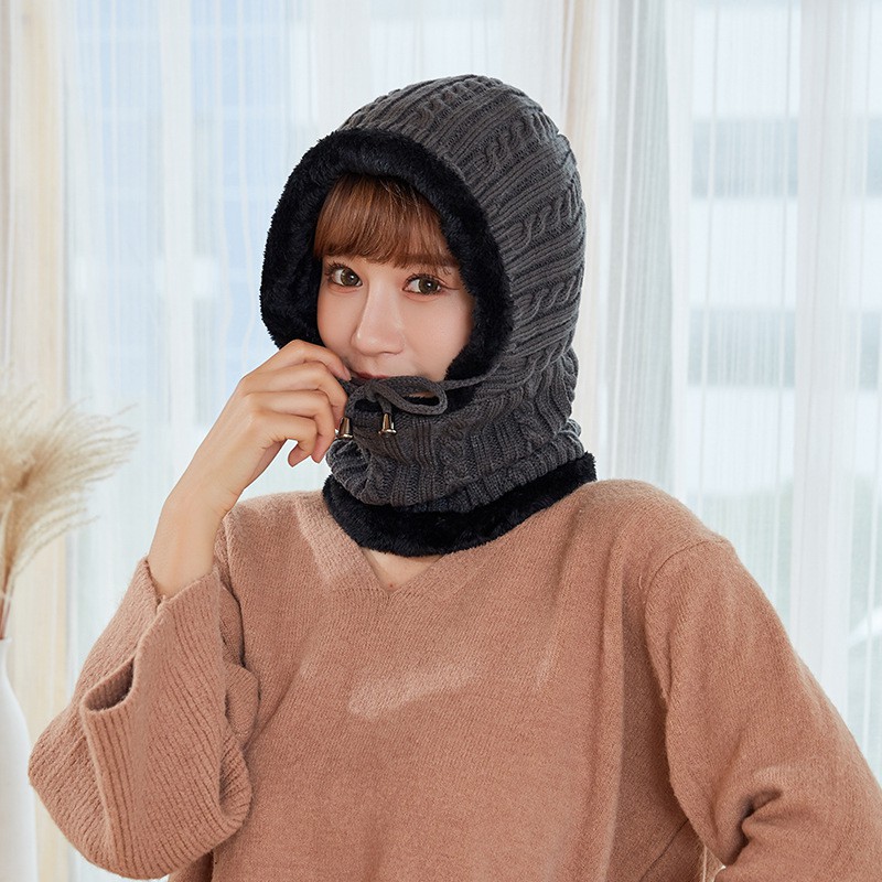 Mũ len nữ trùm đầu liền khăn choàng cổ lót lông ấm áp thích hợp cả nam và nữ | BigBuy360 - bigbuy360.vn