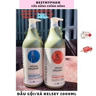 Dầu Gội Xả Kelsey Argan Organic Protein Karatin 2000ml Thơm Mềm Mượt Phục Hồi Tóc Bestmypham