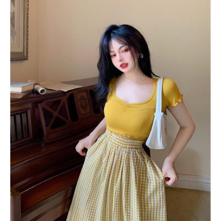 Set Váy Nữ, Set áo thun mix chân váy caro xoè hàng Qc loại 1 | BigBuy360 - bigbuy360.vn