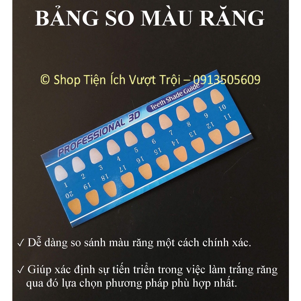 Miếng so màu răng, bảng so các cấp độ ố màu răng, bảng màu răng so sánh trước và sau làm trắng - Shop Tiện Ích Vượt Trội