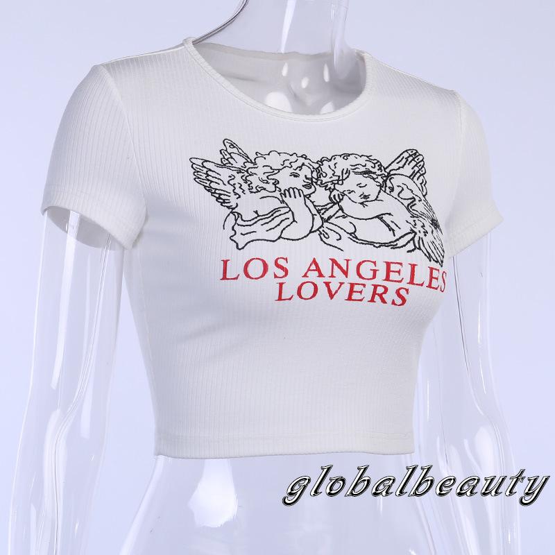 Áo croptop ngắn tay in hoạ tiết thiên thần xinh xắn dành cho nữ