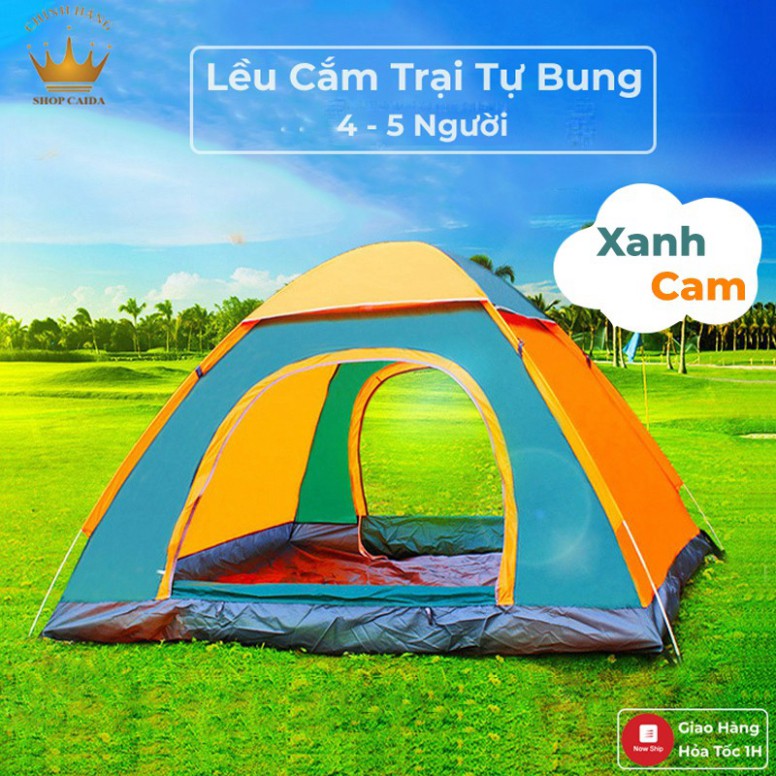 Lều cắm trại dã ngoại tự bung 4-5 người 2 cửa 2 lớp thông thoáng Kityy
