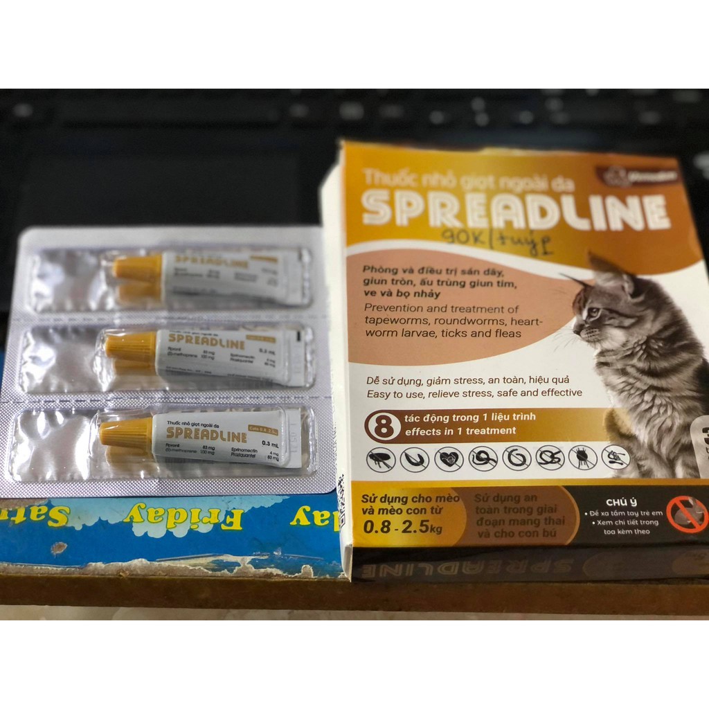 Thuốc nhỏ giọt trị sán dây , giun tròn, ve, ghẻ tai cho mèo Spreadline