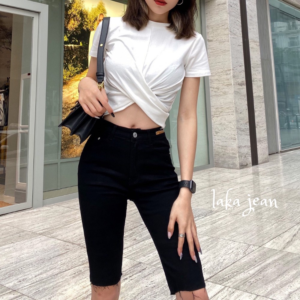 [Hàng Loại 1] Quần Jeans Lửng Nữ Màu Đen Co Giãn, Quần Ngố Jean Đùi Nữ Trơn Basic