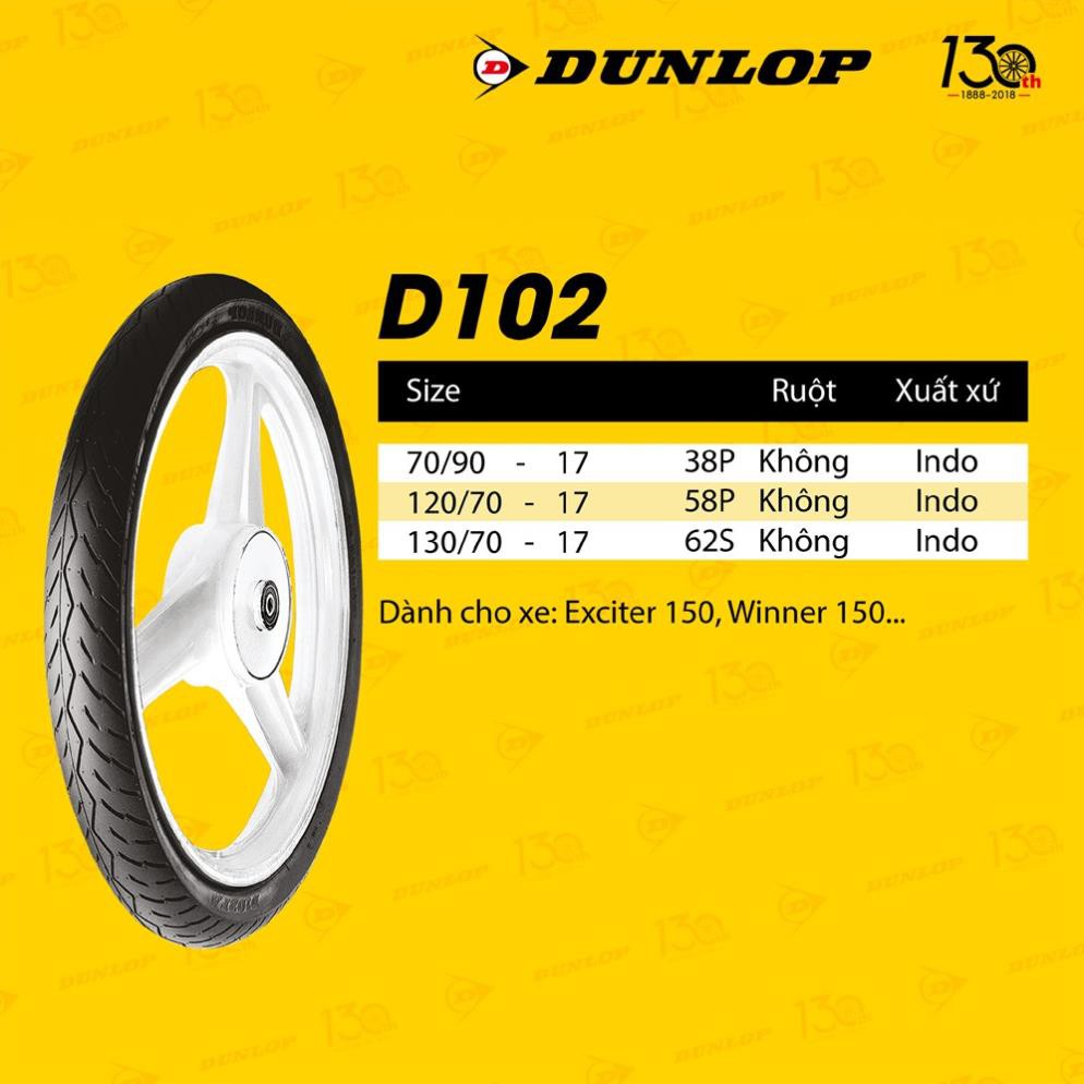 Lốp ( Vỏ )  xe Exciter 150 Dunlop D102 trước 70/90-17 TL hoặc sau 120/70-17 TL _ Lốp Trung Thành