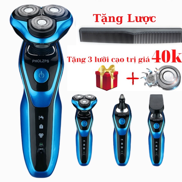 Máy Cạo Râu Đa Năng 3 Lưỡi Kép - Thông Minh Chống Nước Tặng Quà + Tặng 3 Lưỡi cao trị giá 40k 𝟎𝟐