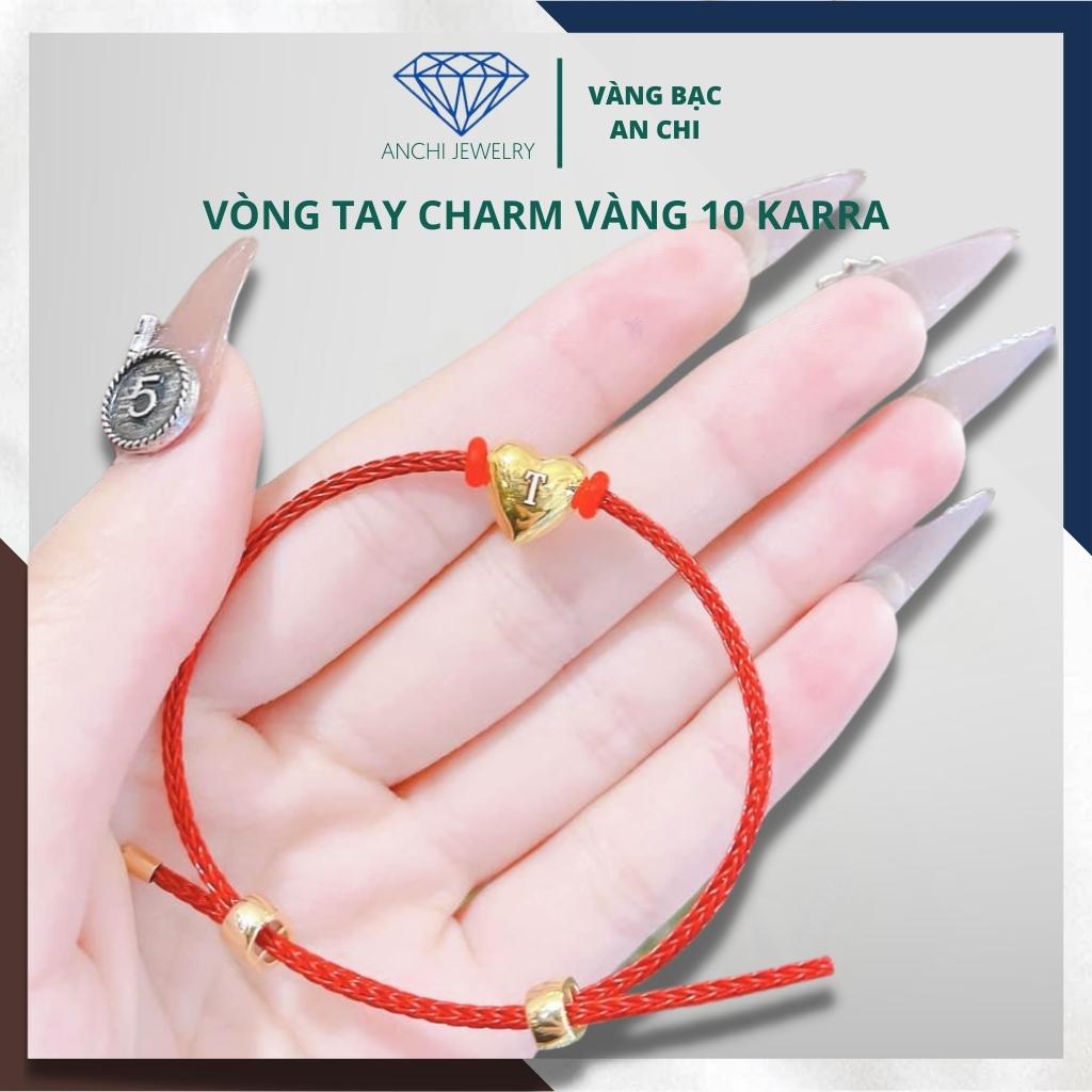 Vòng tay charm trái tim 10k khắc tên có dấu của tiệm vàng, Anchi jewelry