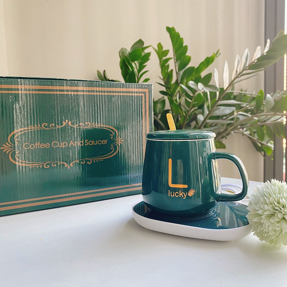 Cốc Hâm Nóng đồ uống kèm đế điện, Bộ ly sứ kèm đế điện hâm nóng trà, cafe, hâm sữa - VS466