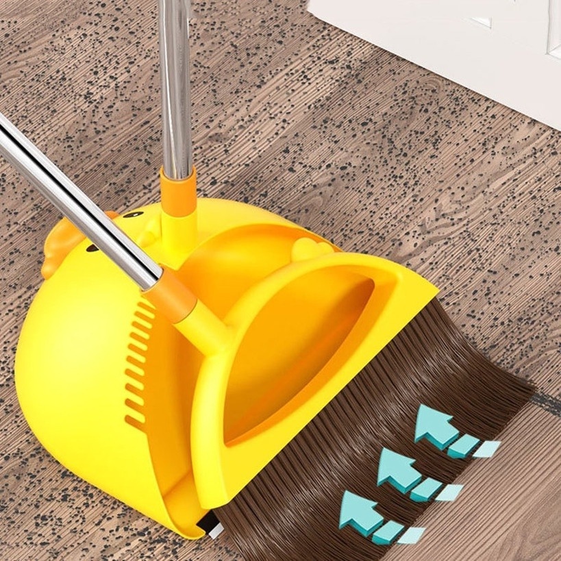 2 In 1Bộ Chổi Quét Nhà Lông Mềm Chống Dính Hình Vịt Màu Vàng Nhỏ Dùng Tại Nhà Sàn nhà sạch Penyapu &amp; Penyodok ngoài trời