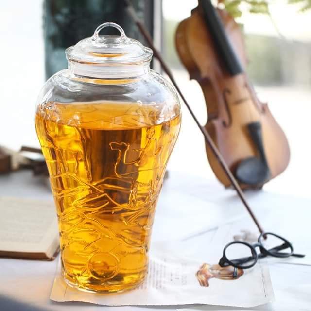 Bình thủy tinh họa tiết LẠC ĐÀ, ngâm sâm, nấm, hoa quả trong veo - 8 lít