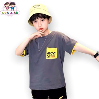 Đồ bộ bé trai CON XINH áo cotton quần kaki túi chữ MCO, set quần áo trẻ em từ 4 đến 10 tuổi