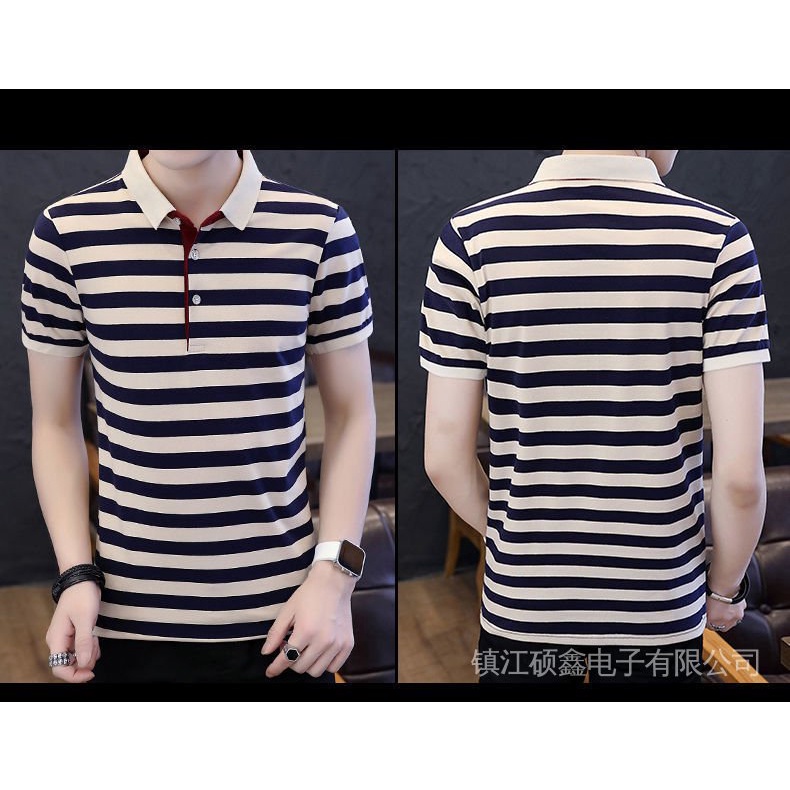 Áo Thun POLO Ngắn Tay Họa Tiết Sọc Ngang Thời Trang Dành Cho Nam