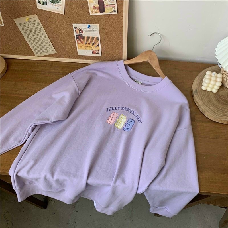 Áo sweater nữ cổ tròn hình gấu Tabi áo hoodie nỉ form rộng màu sắc pastel phong cách ulzzang Hàn Quốc siêu xinh