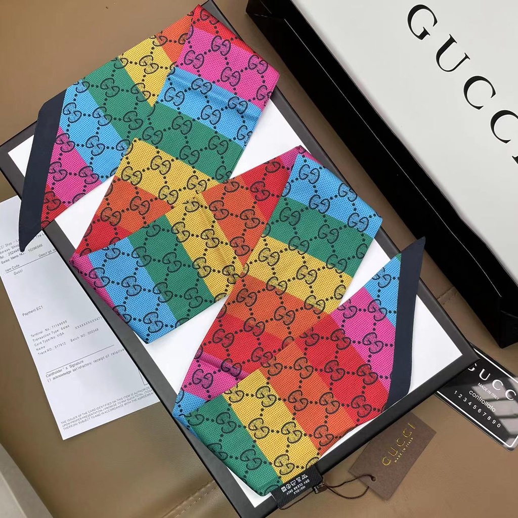 Khăn Quàng Cổ / Khăn Quàng Cổ / Túi Xách Tay Bằng Lụa In Chữ GG Phối Ruy Băng Dài Thời Trang Cho Nữ