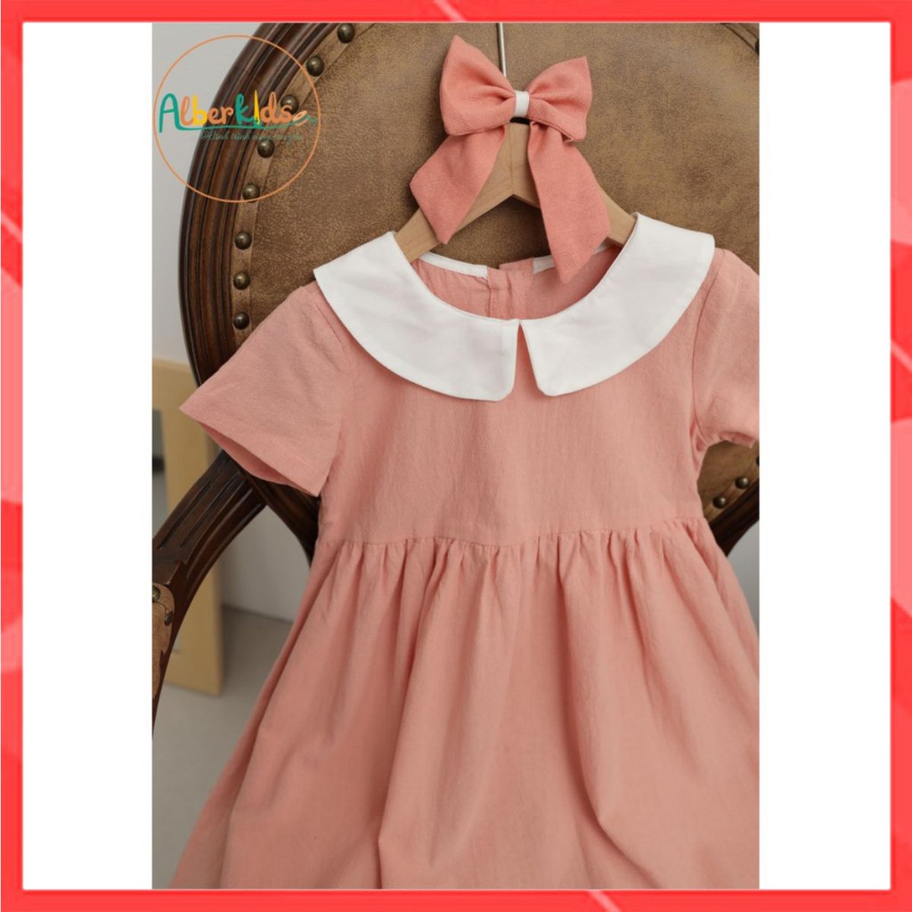 Nơ Váy Cho Bé Gái Dáng Xòe Vintage PINK DRESS ALBER KIDS Hồng San Hô Cho Bé Gái 1-10 Tuổi