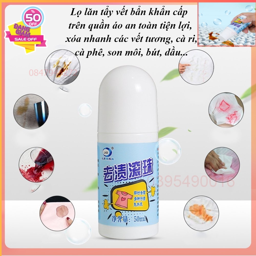 Lọ lăn tẩy vết bẩn khẩn cấp trên quần áo, xóa nhanh các vết tương, cà ri, cà phê, son môi, bút, dầu.... an toàn tiện lợi