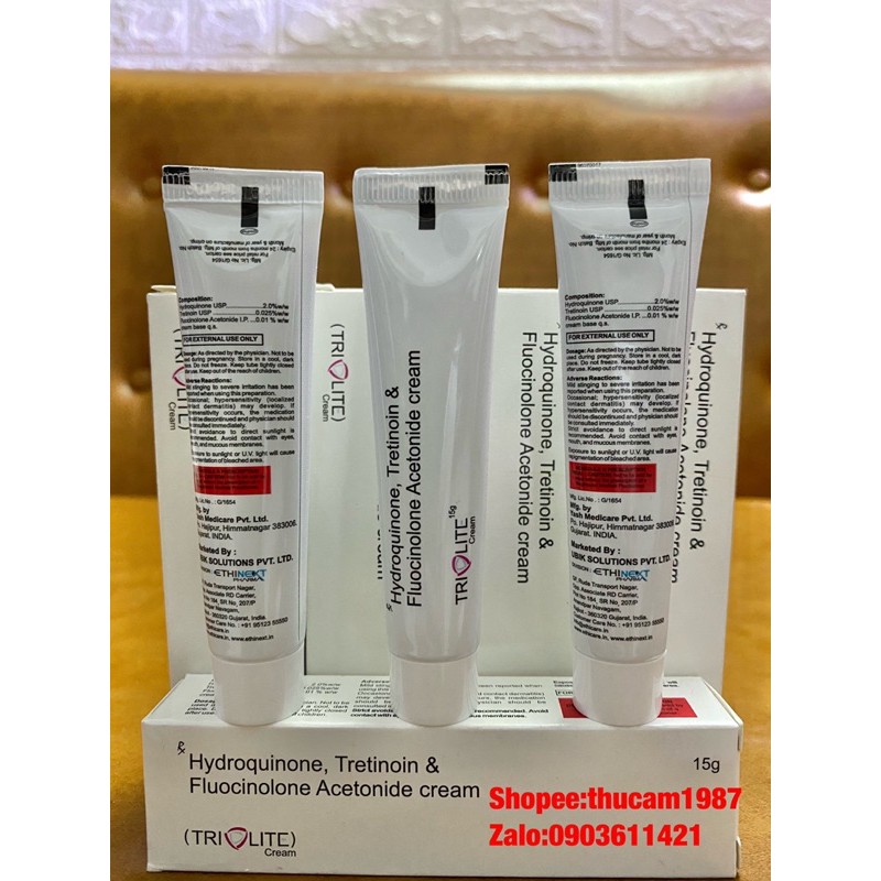 kem Triolite Hydroquinone 2%Tretinoin 0.025% loại bỏ mụn , nám, tàn nhang, chống lão hoá , trắng da 15g.