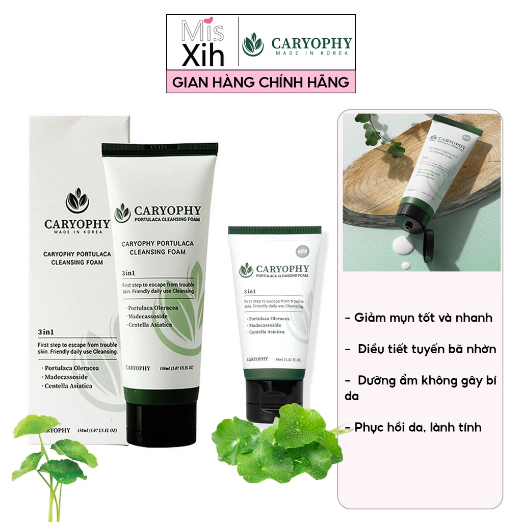 Sữa Rửa Mặt Giúp Giảm Mụn Có pH Thấp Caryophy Portulaca Cleansing Foam _ Caryophy Chính Hãng