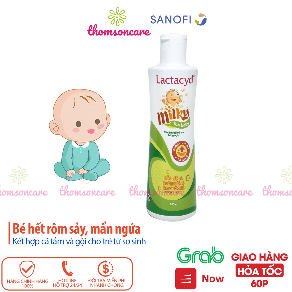 Sữa tắm gội cho bé Lactacyd Milky, BB - cho trẻ từ sơ sinh, dưỡng ẩm, chăm sóc da, rôm sảy và tóc cho bé