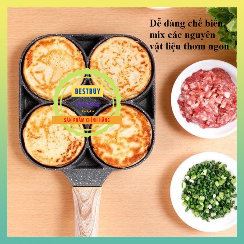 Chảo chiên rán trứng làm bánh 4 ngăn 4 lỗ chống dính bếp từ mini cao cấp