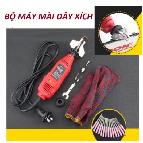 Máy mài dũa dây xích kèm 10 đầu dũa hợp kim