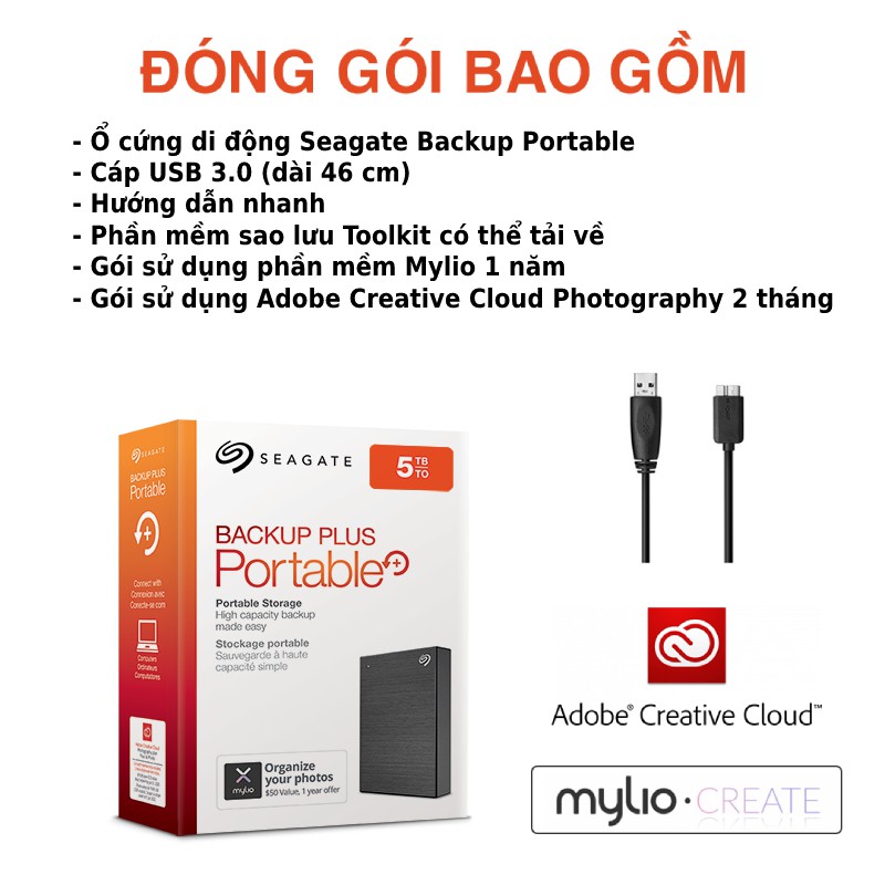  Ổ Cứng Di Động HDD Seagate Backup Plus Portable 5TB_USB 3.0 + Phục Hồi Dữ Liệu Rescue